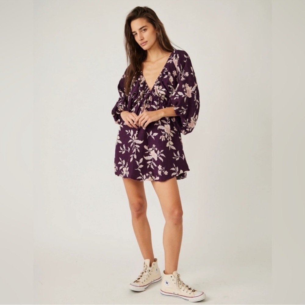 Free People Linen Blend Printed Mini Dress